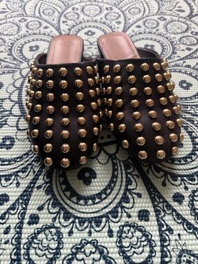 Black Slip-On Mules with Gold Studs